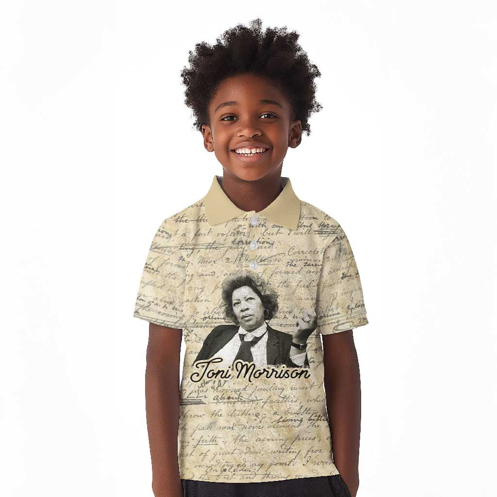 Toni Morrison Kid Polo Shirt Handwritten Manuscript Powerful Portrait with Feather Pen Quote - African Pride