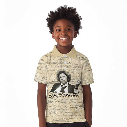 Toni Morrison Kid Polo Shirt Handwritten Manuscript Powerful Portrait with Feather Pen Quote - African Pride