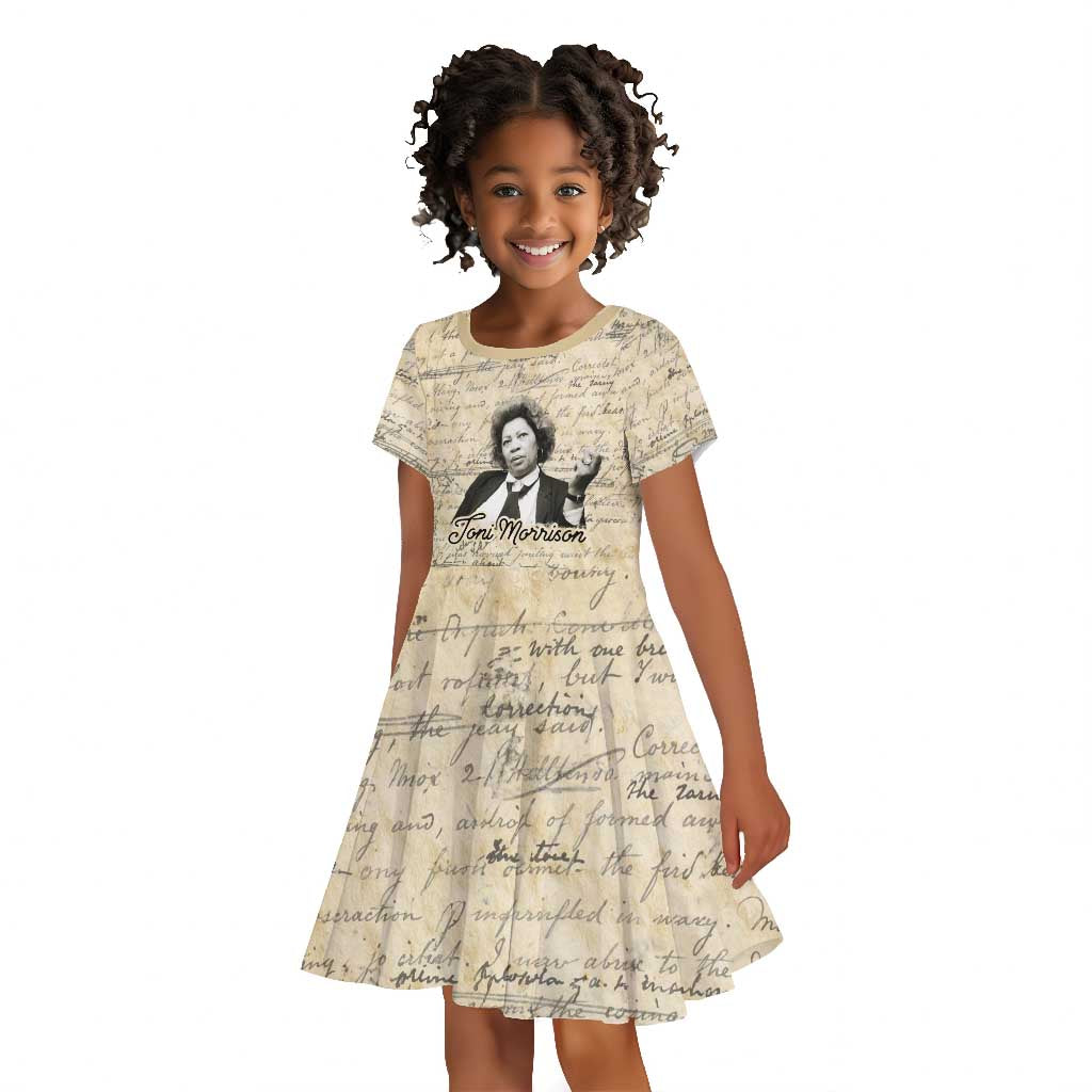Toni Morrison Kid Short Sleeve Dress Handwritten Manuscript Powerful Portrait with Feather Pen Quote - African Pride