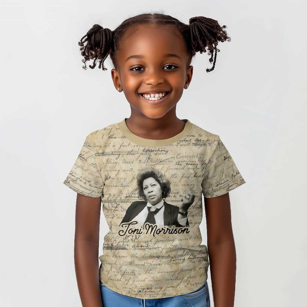 Toni Morrison Kid T shirt Handwritten Manuscript Powerful Portrait with Feather Pen Quote - African Pride