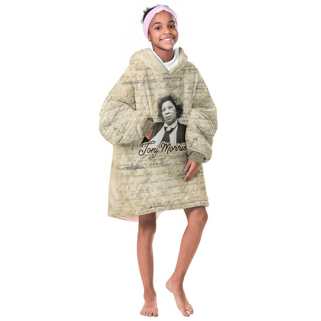 Toni Morrison Kid Wearable Blanket Hoodie Handwritten Manuscript Powerful Portrait with Feather Pen Quote - African Pride