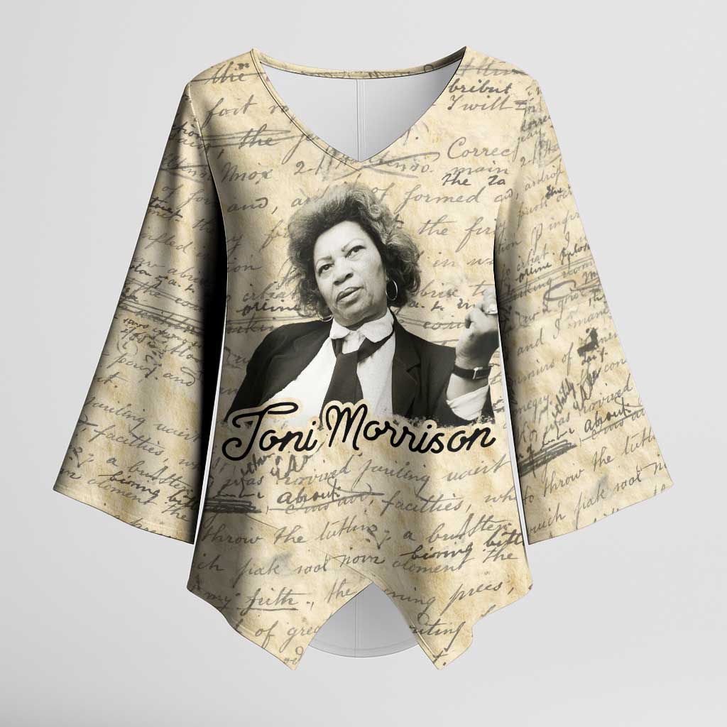 Toni Morrison Kimono Sleeve Blouse Handwritten Manuscript Powerful Portrait with Feather Pen Quote - African Pride