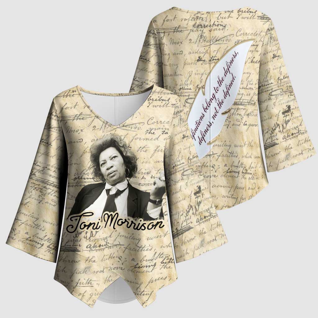 Toni Morrison Kimono Sleeve Blouse Handwritten Manuscript Powerful Portrait with Feather Pen Quote - African Pride