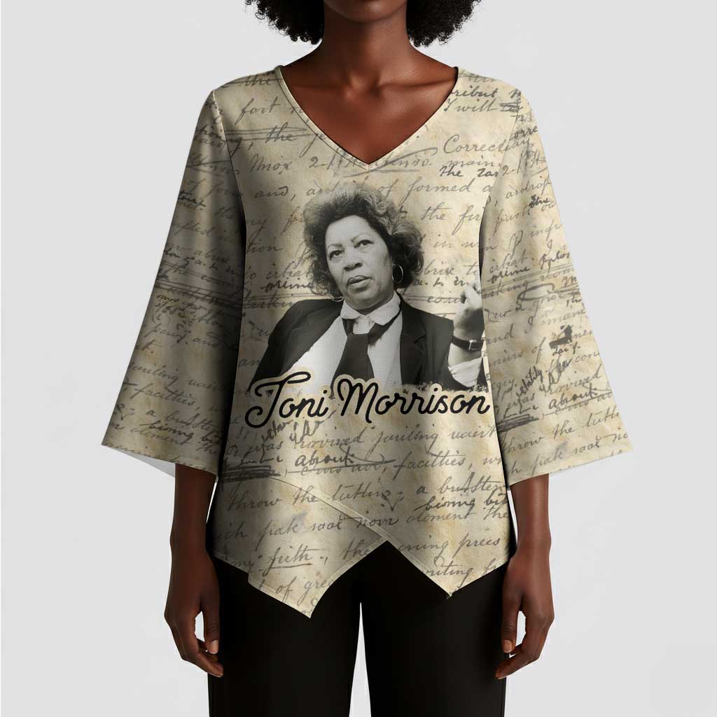 Toni Morrison Kimono Sleeve Blouse Handwritten Manuscript Powerful Portrait with Feather Pen Quote - African Pride