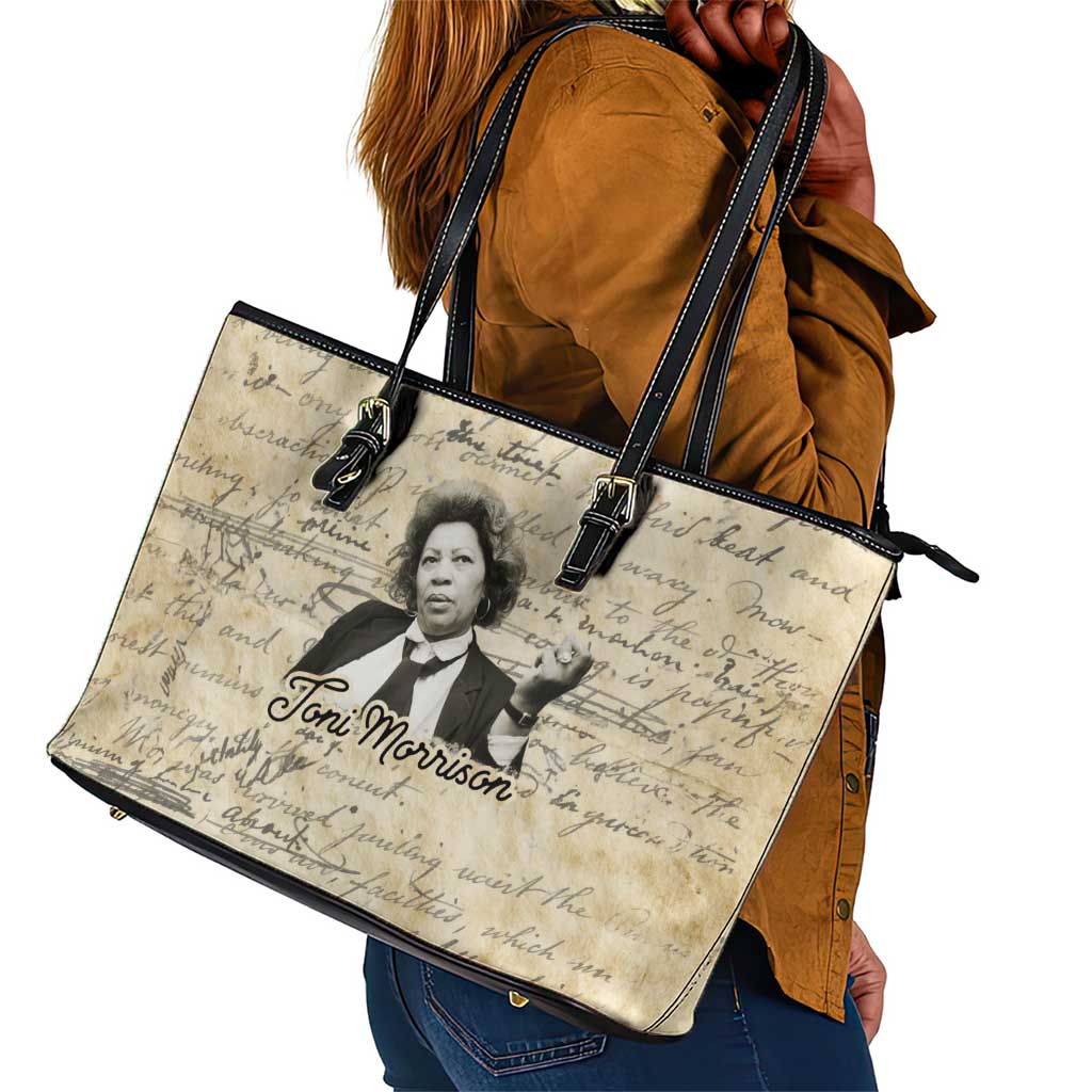 Toni Morrison Leather Tote Bag Handwritten Manuscript Powerful Portrait with Feather Pen Quote - African Pride