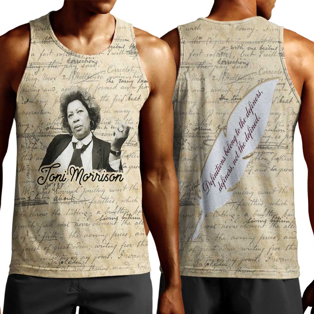Toni Morrison Men Tank Top Handwritten Manuscript Powerful Portrait with Feather Pen Quote - African Pride