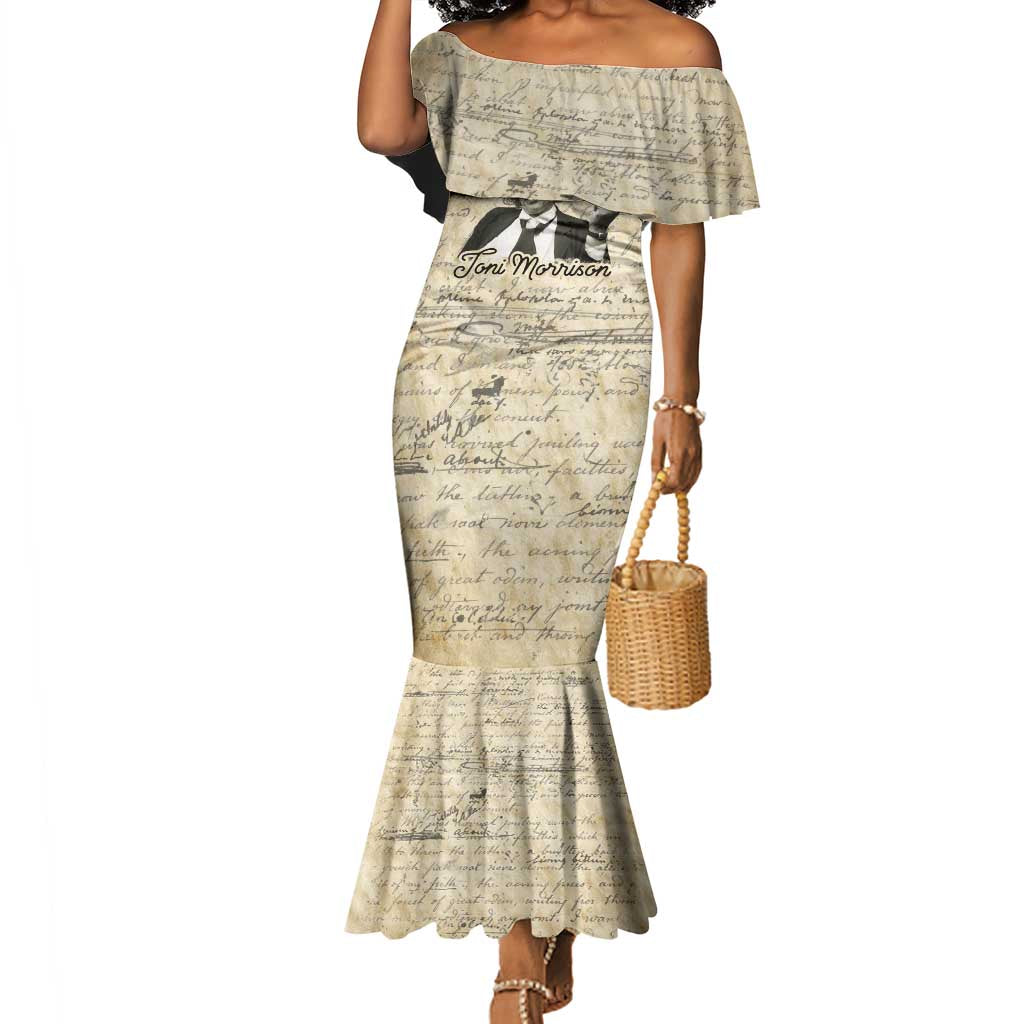 Toni Morrison Mermaid Dress Handwritten Manuscript Powerful Portrait with Feather Pen Quote - African Pride