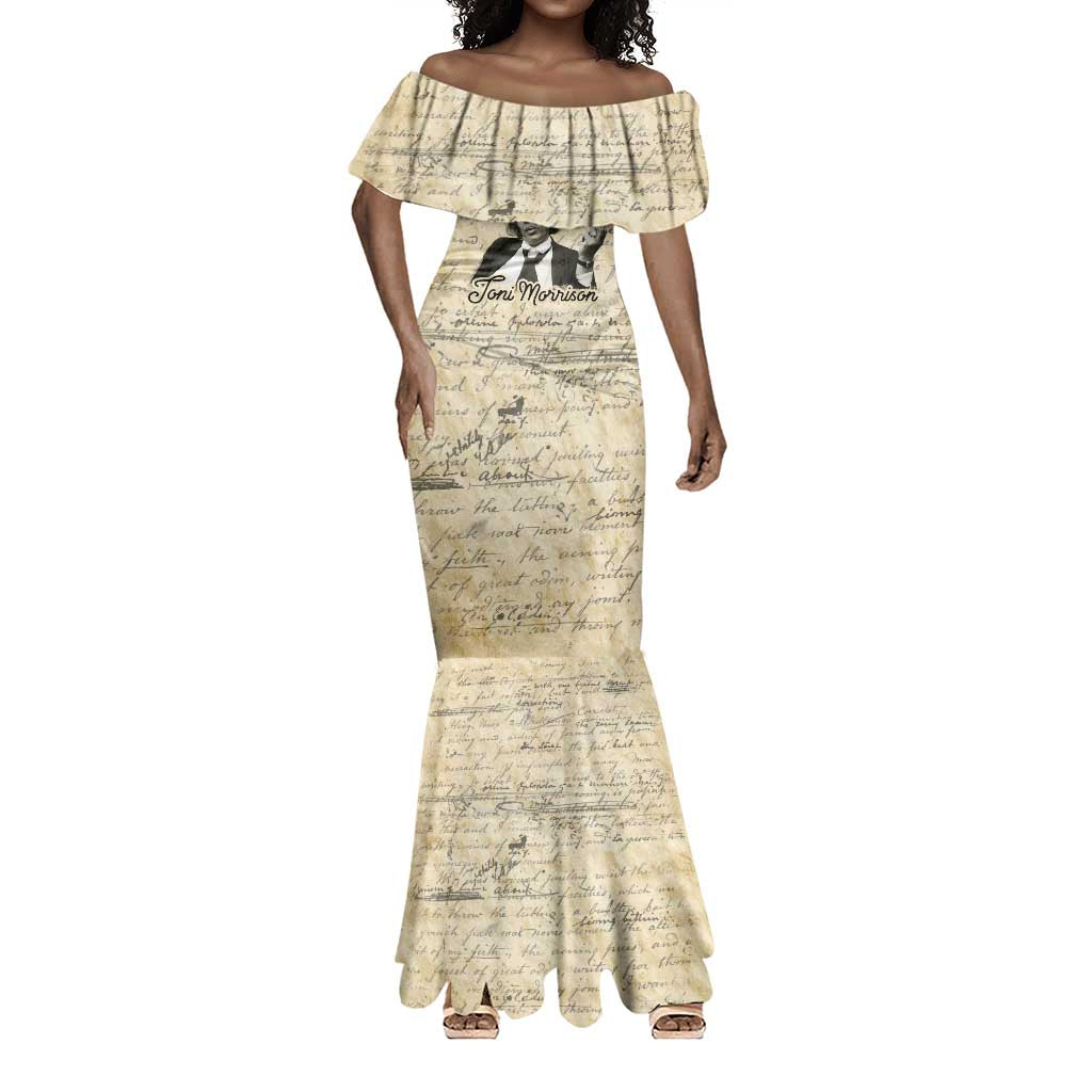 Toni Morrison Mermaid Dress Handwritten Manuscript Powerful Portrait with Feather Pen Quote - African Pride