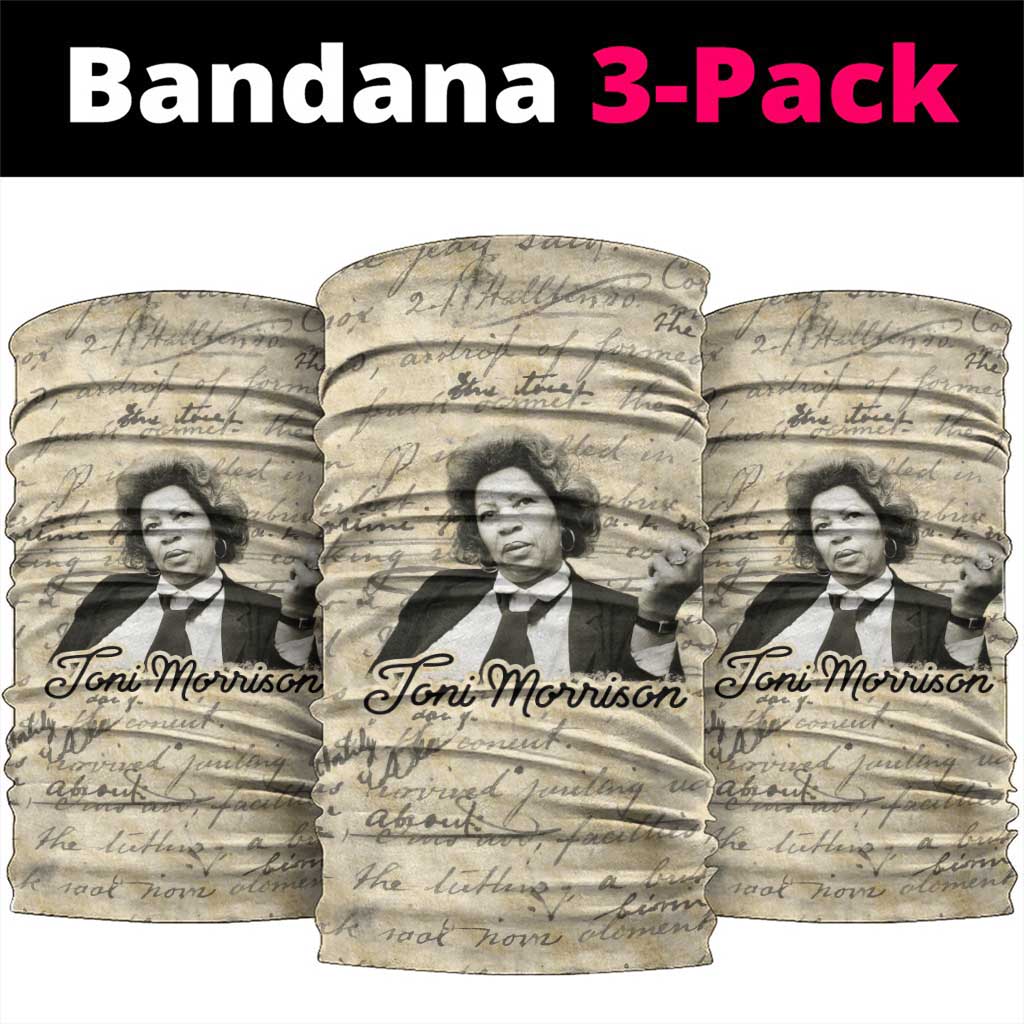 Toni Morrison Neck Gaiter Handwritten Manuscript Powerful Portrait with Feather Pen Quote - African Pride