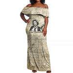 Toni Morrison Off Shoulder Maxi Dress Handwritten Manuscript Powerful Portrait with Feather Pen Quote - African Pride