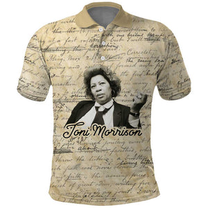 Toni Morrison Polo Shirt Handwritten Manuscript Powerful Portrait with Feather Pen Quote - African Pride
