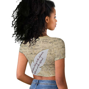 Toni Morrison Raglan Cropped T shirt Handwritten Manuscript Powerful Portrait with Feather Pen Quote - African Pride