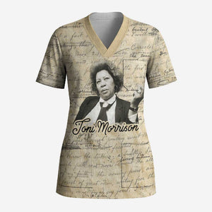 Toni Morrison Scrub Top Handwritten Manuscript Powerful Portrait with Feather Pen Quote - African Pride