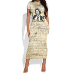 Toni Morrison Short Sleeve Bodycon Dress Handwritten Manuscript Powerful Portrait with Feather Pen Quote - African Pride