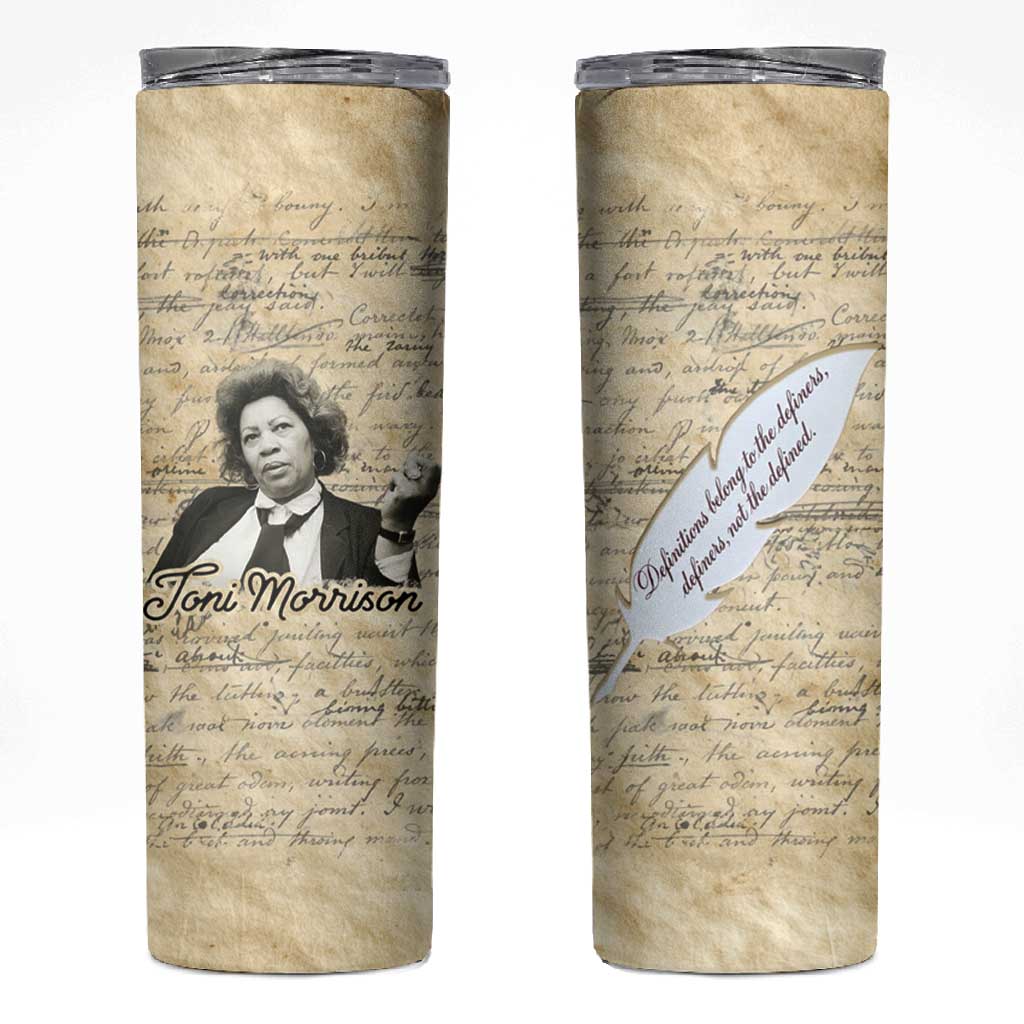 Toni Morrison Skinny Tumbler Handwritten Manuscript Powerful Portrait with Feather Pen Quote - African Pride