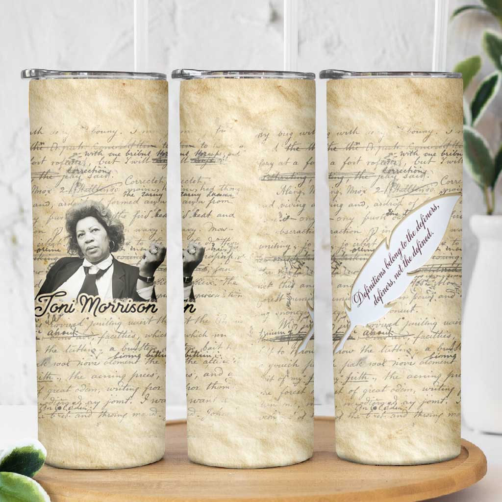 Toni Morrison Skinny Tumbler Handwritten Manuscript Powerful Portrait with Feather Pen Quote - African Pride