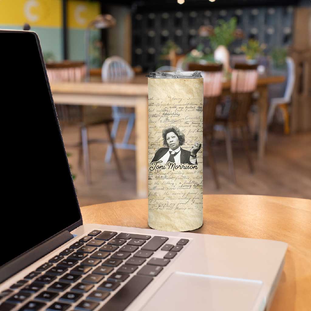 Toni Morrison Skinny Tumbler Handwritten Manuscript Powerful Portrait with Feather Pen Quote - African Pride