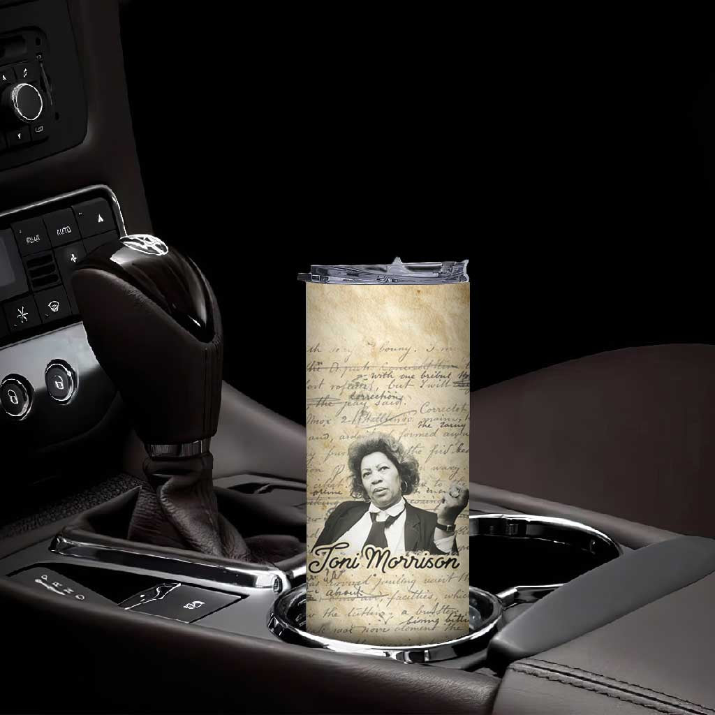 Toni Morrison Skinny Tumbler Handwritten Manuscript Powerful Portrait with Feather Pen Quote - African Pride