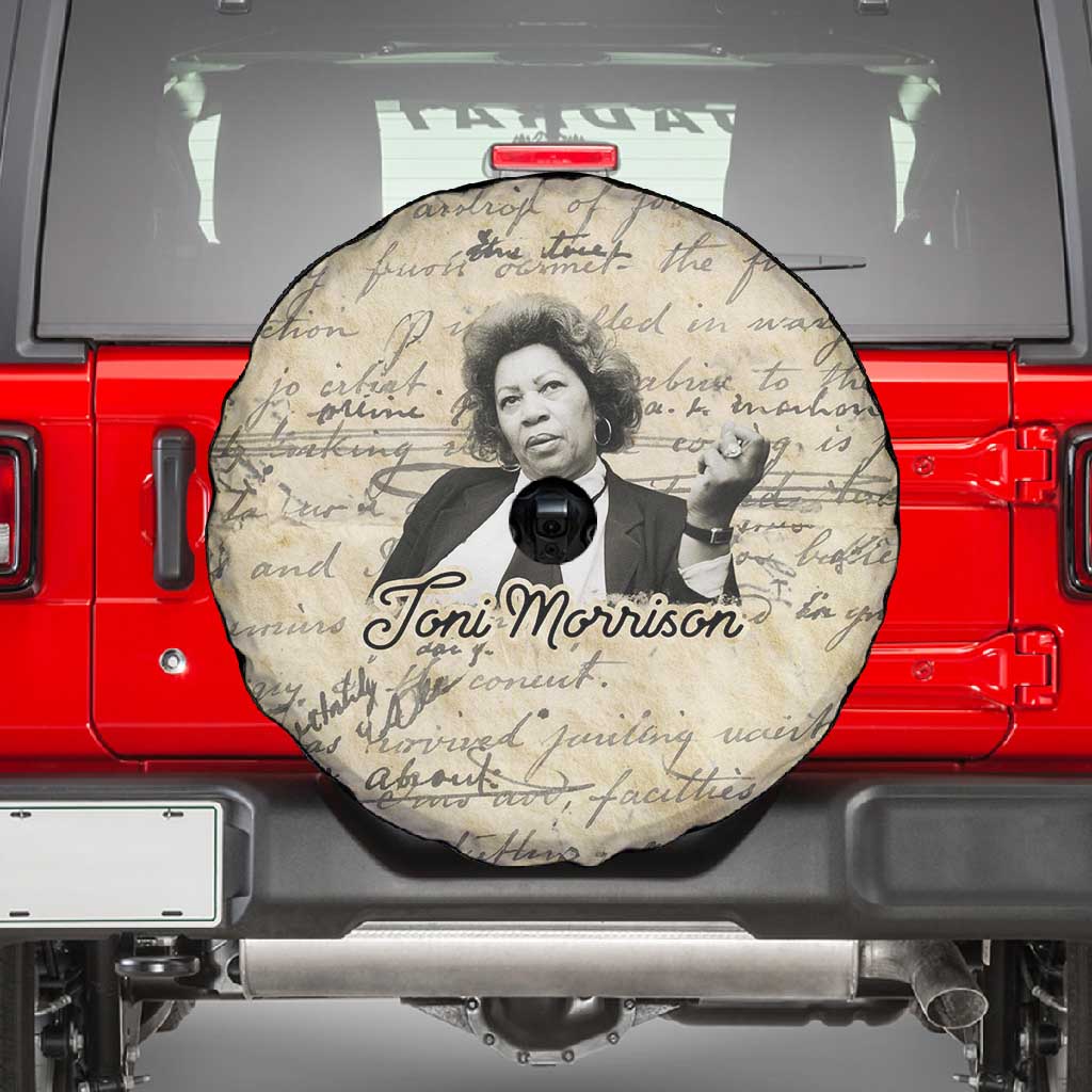 Toni Morrison Spare Tire Cover Handwritten Manuscript Powerful Portrait with Feather Pen Quote - African Pride
