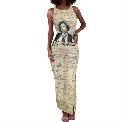 Toni Morrison Tank Maxi Dress Handwritten Manuscript Powerful Portrait with Feather Pen Quote - African Pride