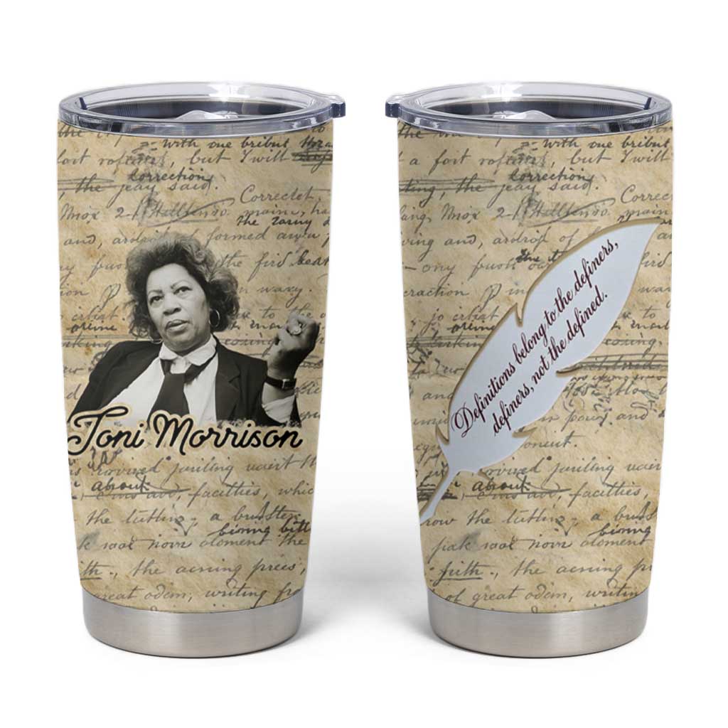 Toni Morrison Tumbler Cup Handwritten Manuscript Powerful Portrait with Feather Pen Quote - African Pride