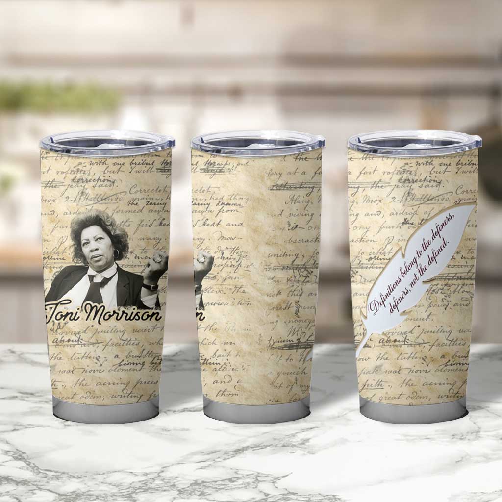 Toni Morrison Tumbler Cup Handwritten Manuscript Powerful Portrait with Feather Pen Quote - African Pride