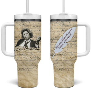 Toni Morrison Tumbler With Handle Handwritten Manuscript Powerful Portrait with Feather Pen Quote - African Pride