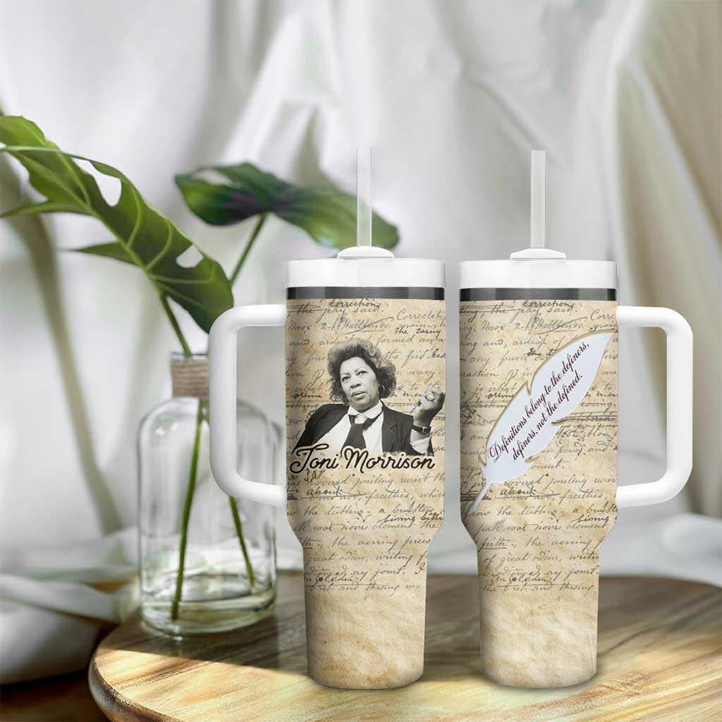 Toni Morrison Tumbler With Handle Handwritten Manuscript Powerful Portrait with Feather Pen Quote - African Pride