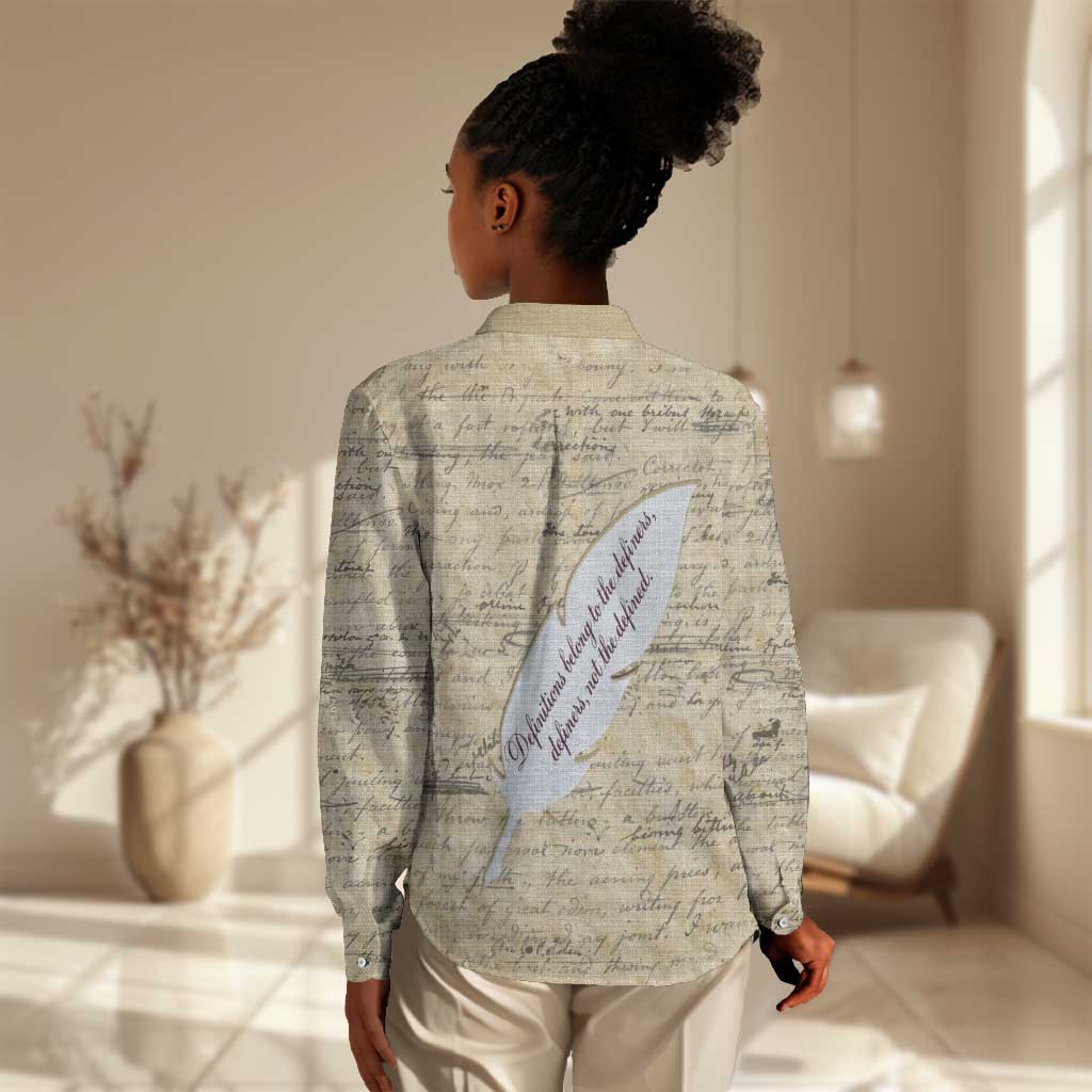 Toni Morrison Women Casual Shirt Handwritten Manuscript Powerful Portrait with Feather Pen Quote - African Pride
