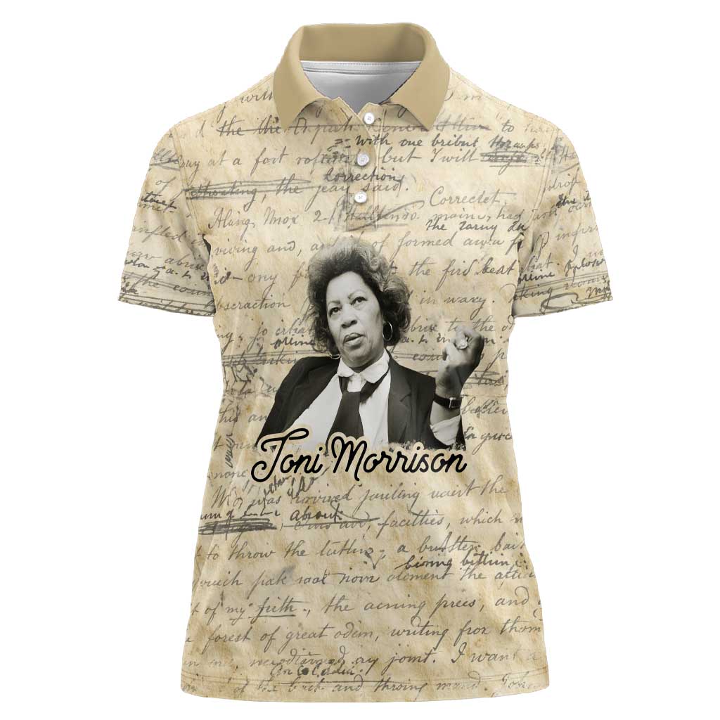 Toni Morrison Women Polo Shirt Handwritten Manuscript Powerful Portrait with Feather Pen Quote - African Pride