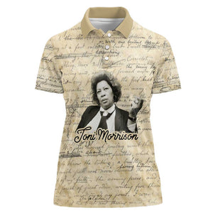 Toni Morrison Women Polo Shirt Handwritten Manuscript Powerful Portrait with Feather Pen Quote - African Pride