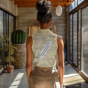 Toni Morrison Women Sleeveless Polo Shirt Handwritten Manuscript Powerful Portrait with Feather Pen Quote - African Pride