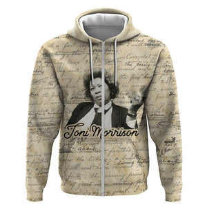 Toni Morrison Zip Hoodie Handwritten Manuscript Powerful Portrait with Feather Pen Quote - African Pride