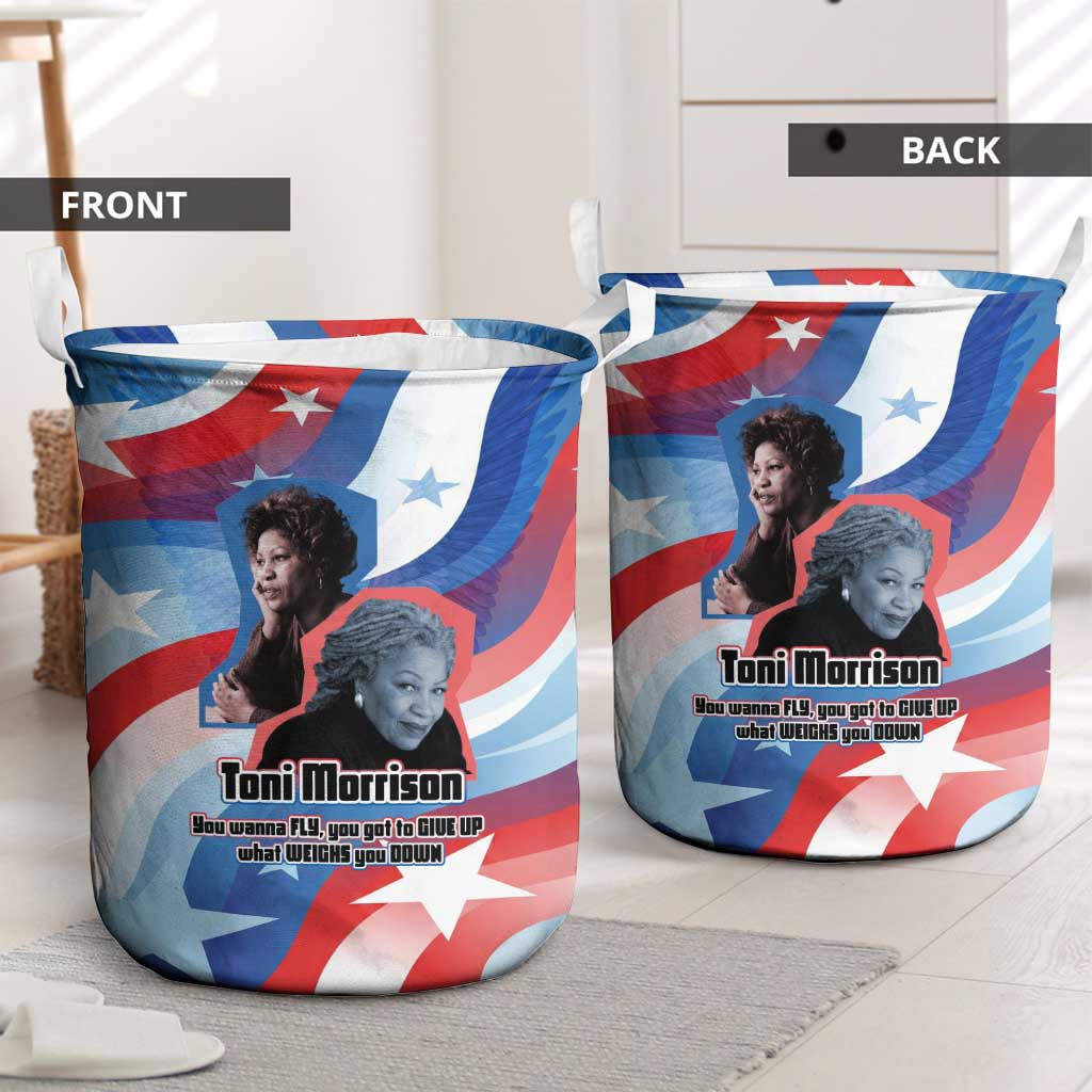 Toni Morrison Laundry Basket Abstract Wings Design Empowering Quote Dual Portrait Celebration of Literary Freedom - African Pride