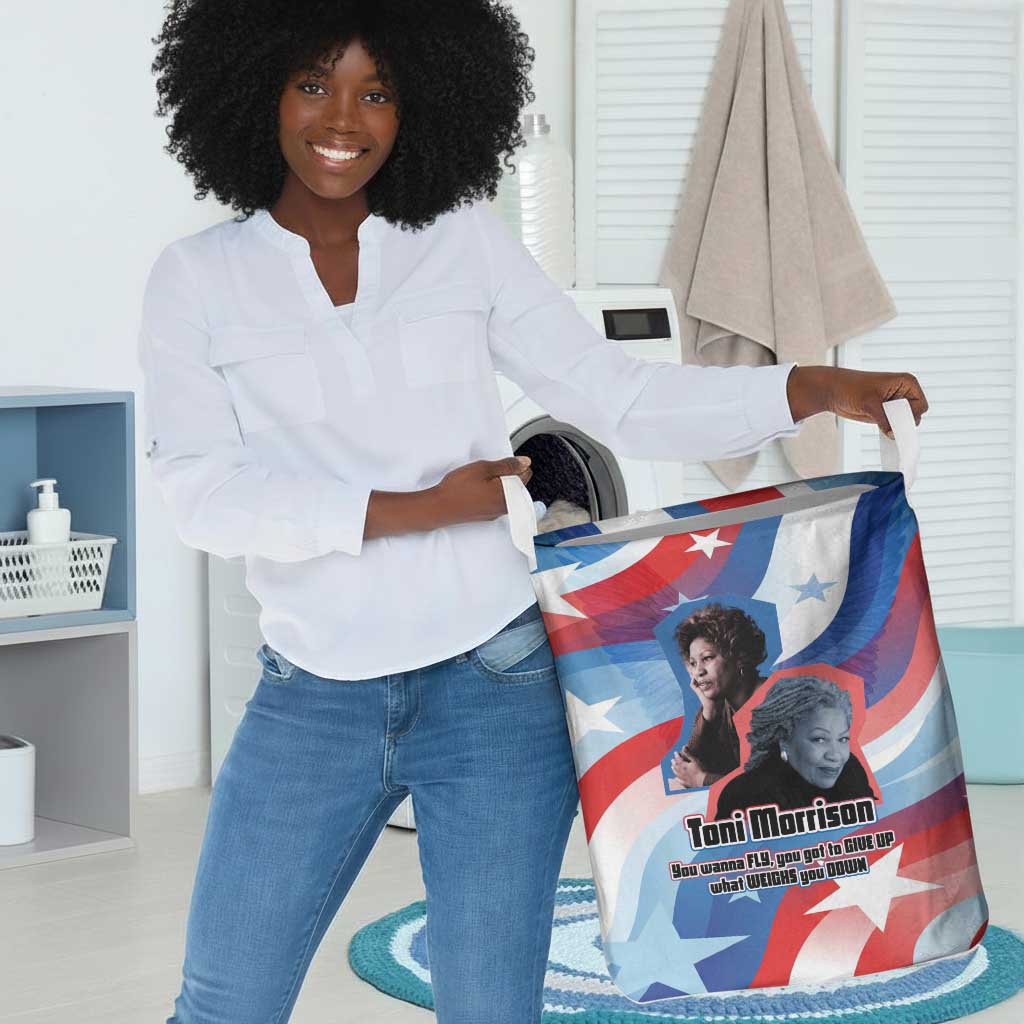 Toni Morrison Laundry Basket Abstract Wings Design Empowering Quote Dual Portrait Celebration of Literary Freedom - African Pride