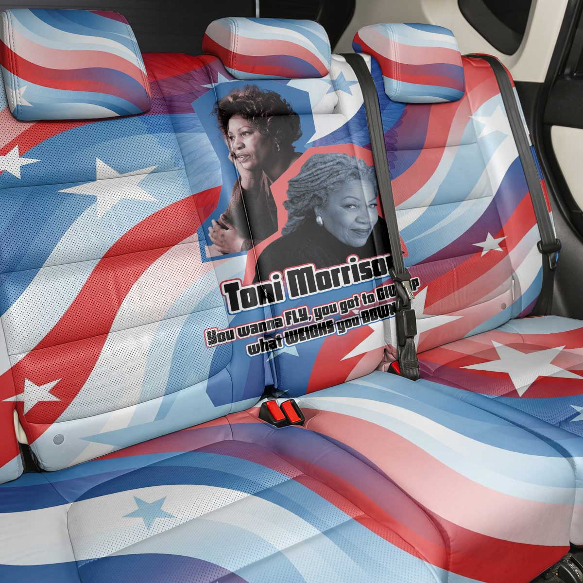 Toni Morrison Back Car Seat Cover Abstract Wings Design Empowering Quote Dual Portrait Celebration of Literary Freedom - African Pride