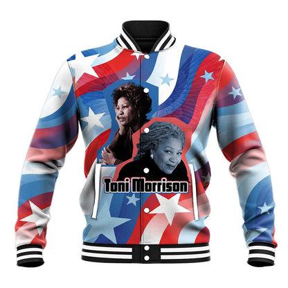 Toni Morrison Baseball Jacket Abstract Wings Design Empowering Quote Dual Portrait Celebration of Literary Freedom - African Pride