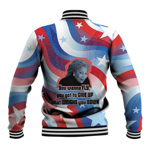 Toni Morrison Baseball Jacket Abstract Wings Design Empowering Quote Dual Portrait Celebration of Literary Freedom - African Pride