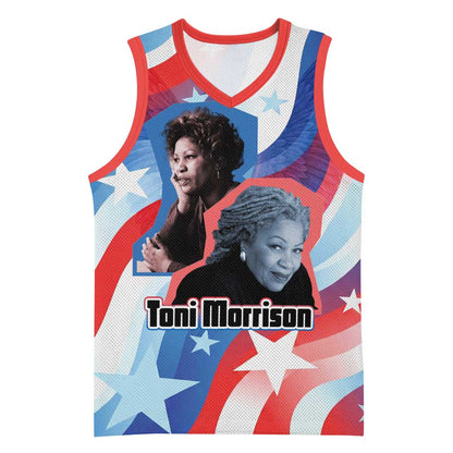 Toni Morrison Basketball Jersey Abstract Wings Design Empowering Quote Dual Portrait Celebration of Literary Freedom - African Pride
