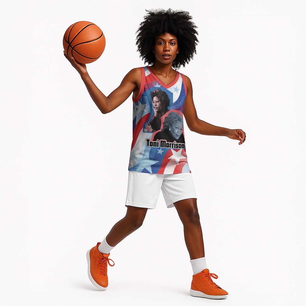 Toni Morrison Basketball Jersey Abstract Wings Design Empowering Quote Dual Portrait Celebration of Literary Freedom - African Pride
