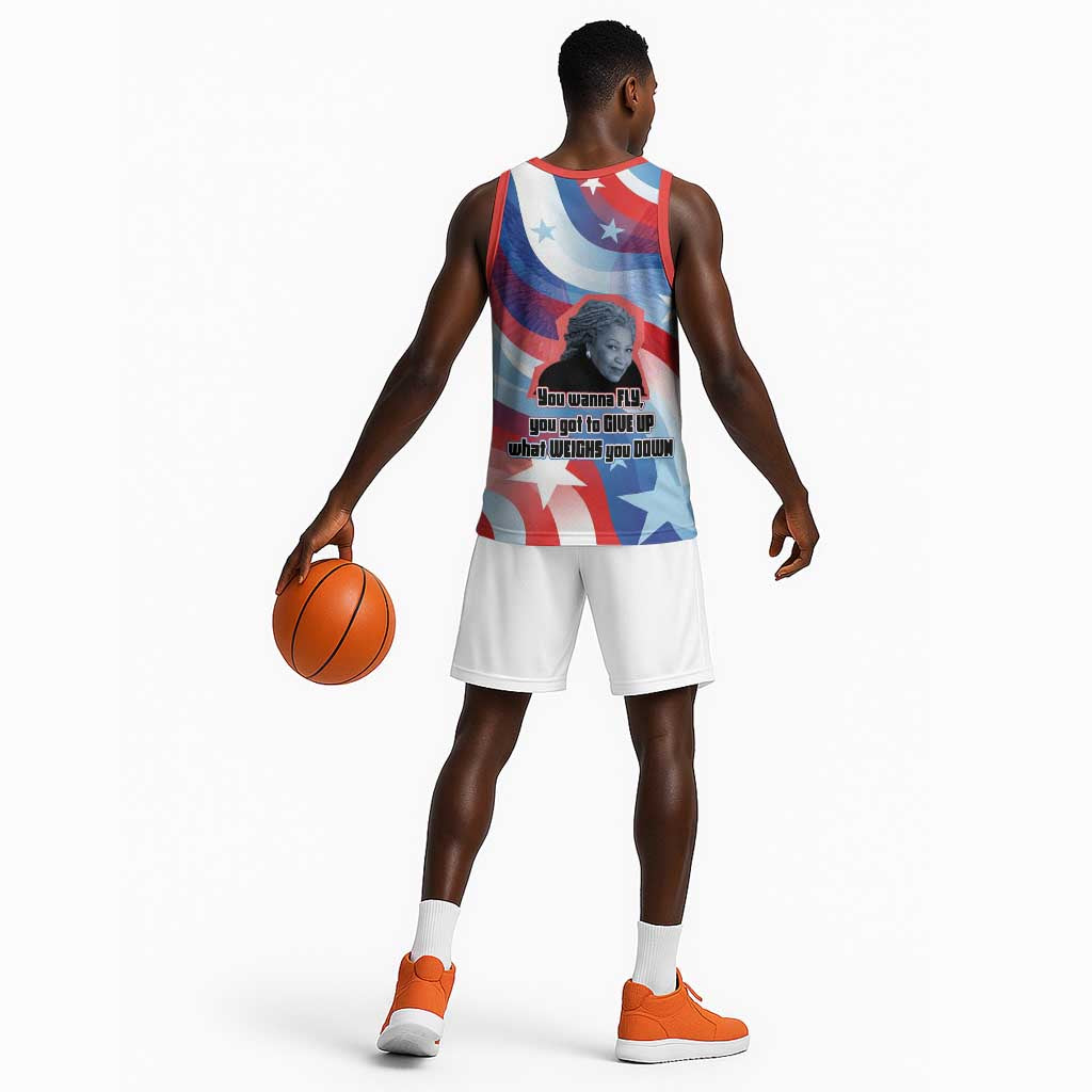 Toni Morrison Basketball Jersey Abstract Wings Design Empowering Quote Dual Portrait Celebration of Literary Freedom - African Pride