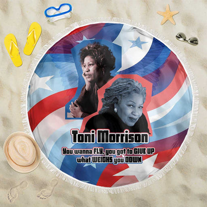 Toni Morrison Beach Blanket Abstract Wings Design Empowering Quote Dual Portrait Celebration of Literary Freedom - African Pride