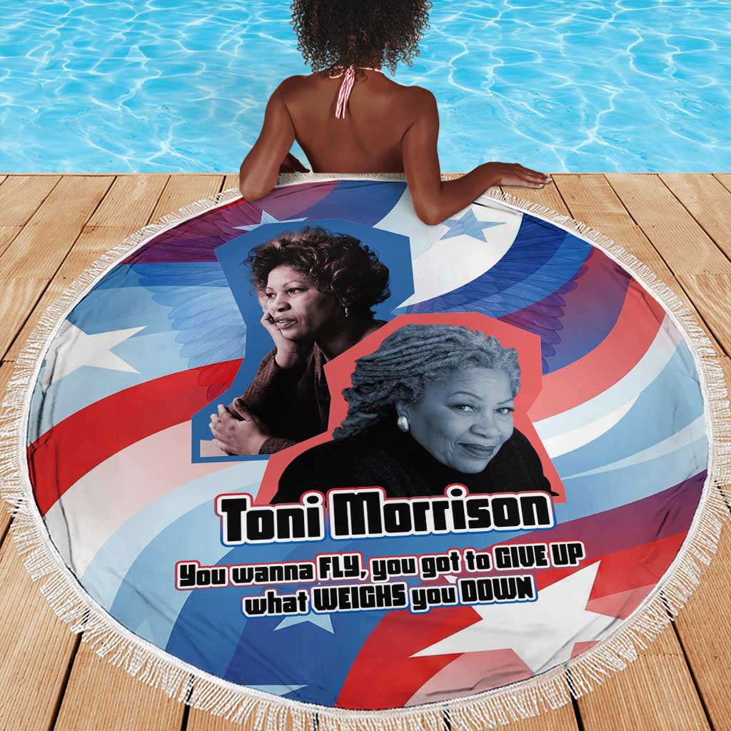 Toni Morrison Beach Blanket Abstract Wings Design Empowering Quote Dual Portrait Celebration of Literary Freedom - African Pride