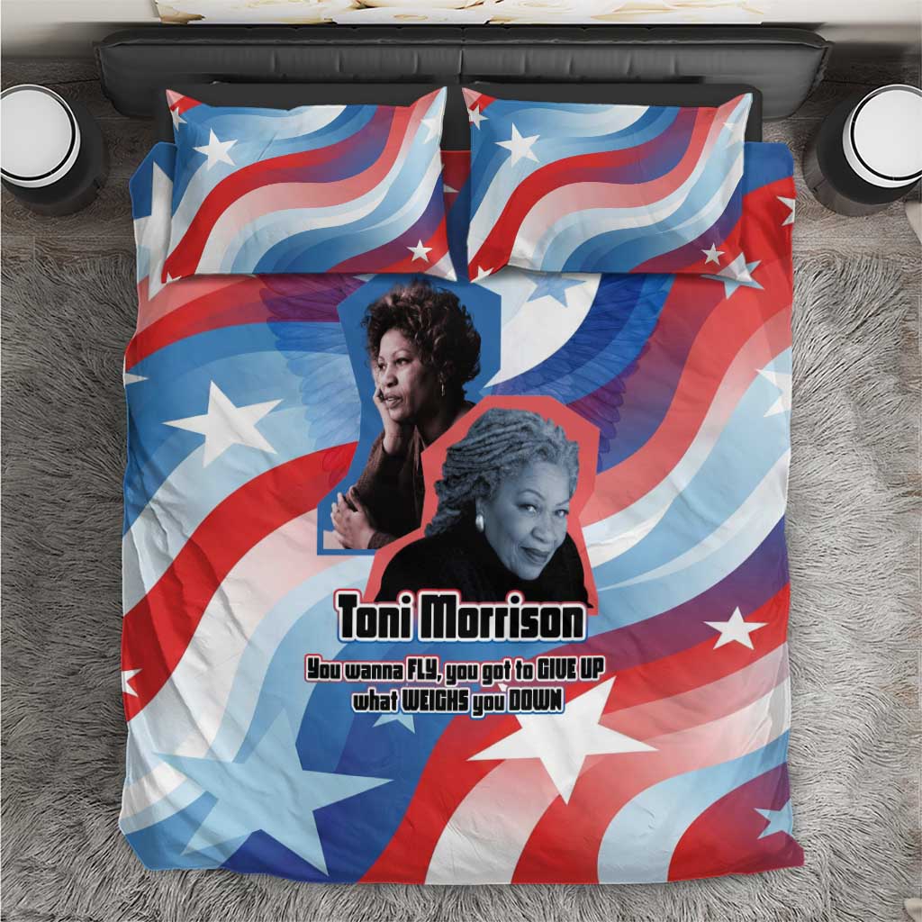 Toni Morrison Bedding Set Abstract Wings Design Empowering Quote Dual Portrait Celebration of Literary Freedom - African Pride