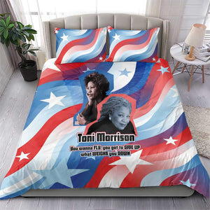 Toni Morrison Bedding Set Abstract Wings Design Empowering Quote Dual Portrait Celebration of Literary Freedom - African Pride
