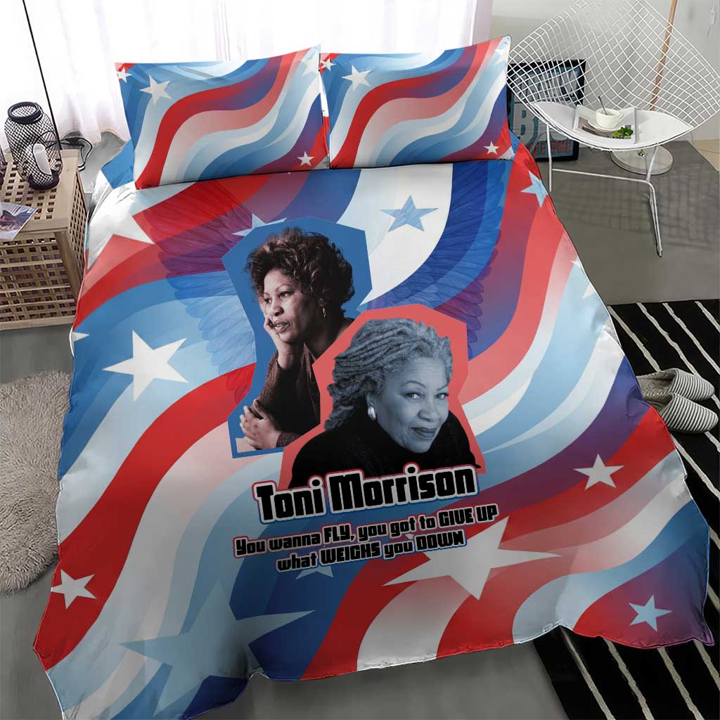 Toni Morrison Bedding Set Abstract Wings Design Empowering Quote Dual Portrait Celebration of Literary Freedom - African Pride