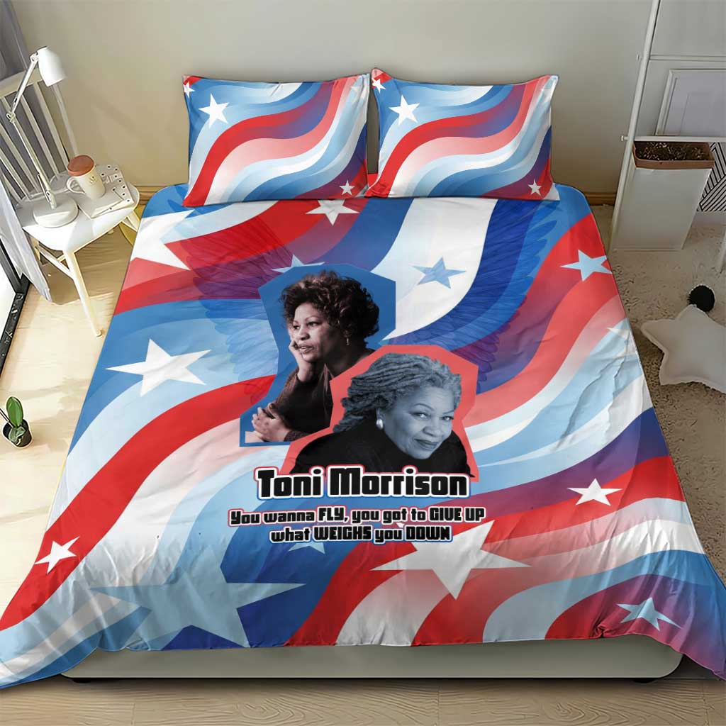 Toni Morrison Bedding Set Abstract Wings Design Empowering Quote Dual Portrait Celebration of Literary Freedom - African Pride