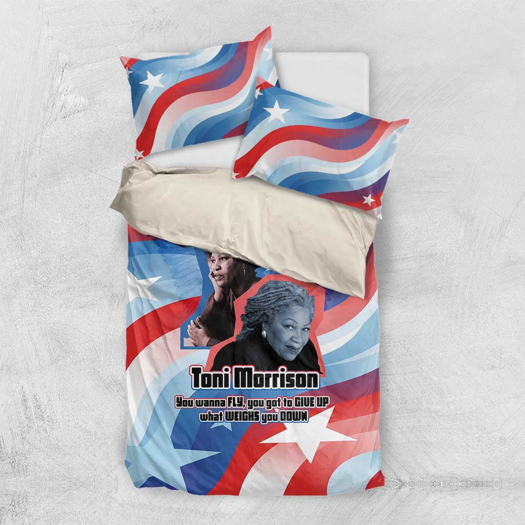 Toni Morrison Bedding Set Abstract Wings Design Empowering Quote Dual Portrait Celebration of Literary Freedom - African Pride