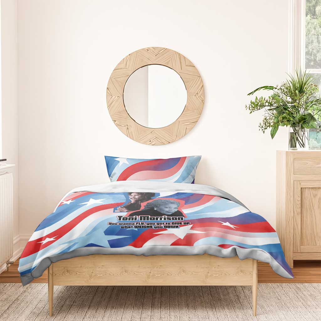 Toni Morrison Bedding Set Abstract Wings Design Empowering Quote Dual Portrait Celebration of Literary Freedom - African Pride