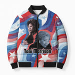 Toni Morrison Bomber Puffer Jacket Abstract Wings Design Empowering Quote Dual Portrait Celebration of Literary Freedom - African Pride
